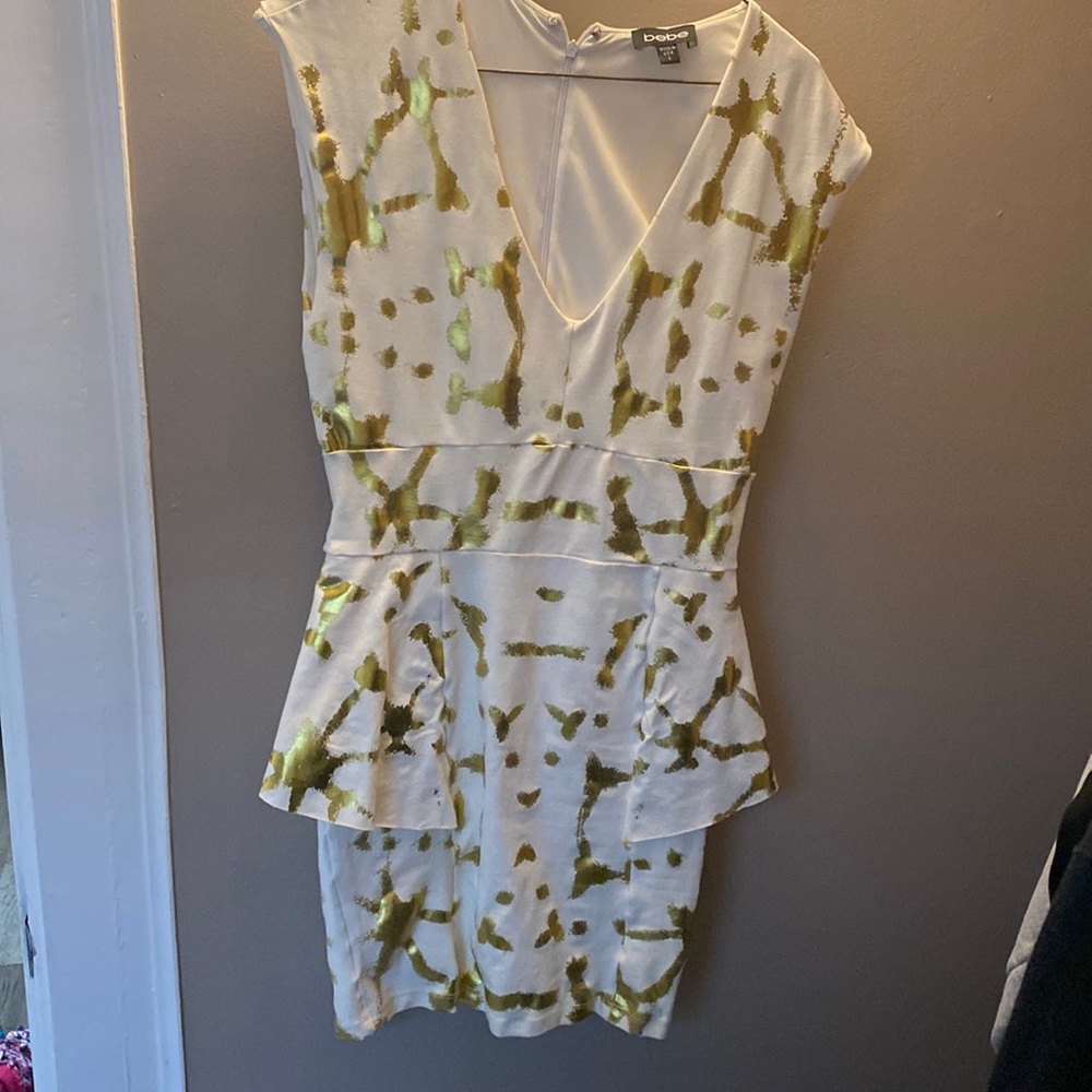 Bebe white and gold dress